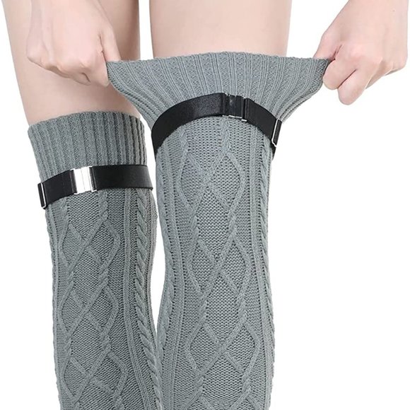 Alpine Boot Socks Charcoal Gray Thigh High Tie Top Tassels  Cable Knit Over the Knee Socks Boot Socks Knee Socks Gray